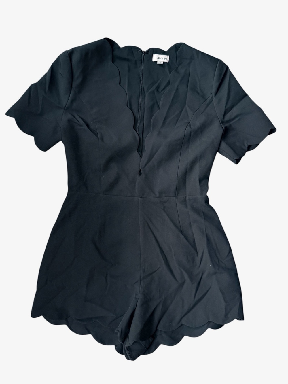 Storee Classic Black Scalloped Black Romper Small